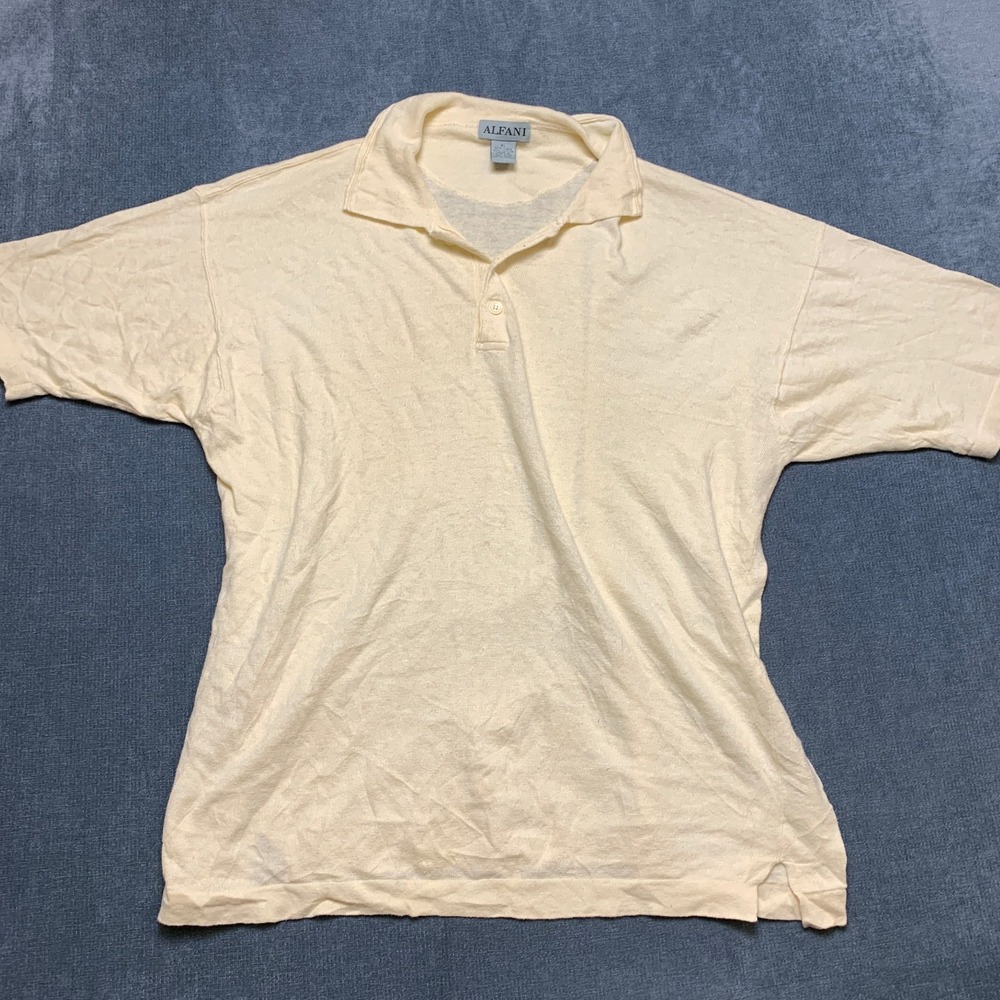Alfani Polo Shirt Mens XL Cream Knit Linen Blend Minimalist Summer Resortwear